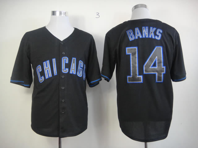 Men Chicago Cubs #14 Banks Black MLB Jerseys->chicago cubs->MLB Jersey